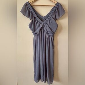 RW&Co.| Beautiful Grey Chiffon Sheer Flowy Lined V-Neck Midi Cocktail Dress Sz 8
